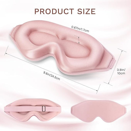 FlyCoco 99% Fully Block Out Light Eye Sleep Mask, 3D Deep Contoured Eyes Cover Zero Pressure, Long Lash Extension Eyes Mask with Adjustable Straps for Sleeping Travel Home Nap Rest Women Men (Pink)