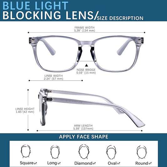 Blue-Light Blocking Glasses Computer Reading/Gaming/TV/Phones Glasses Fashion Anti Eyestrain UV Glasses for Women Men(H3-Black+Gray)