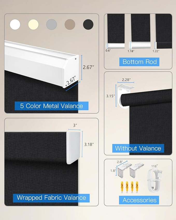 Motorized Roller Shade with Remote Control, Blackout Electric Shade for Windows Compatible with Alexa Google via Hub, Rechargeable Smart Window Blind Customized Size (Fabric Black)