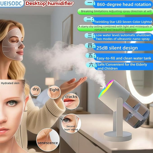 UEISODC bedroom humidifier, desktop USB humidifier, car air freshener, relieves tight skin, cough, nasal congestion, allergies and dry air,With automatic shutdown, silent operation