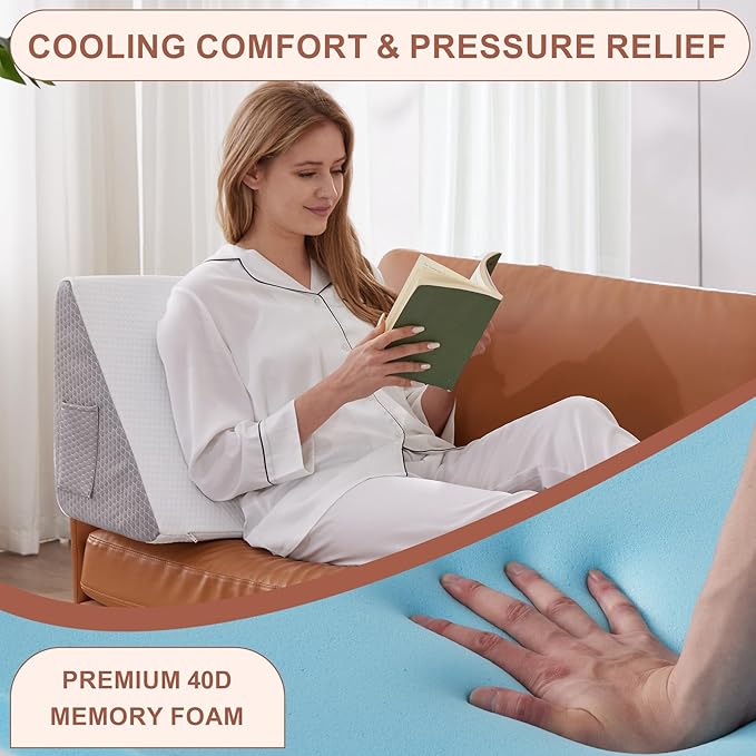 Knee Wedge Pillow, Memory Foam Leg Pillow Bed Wedge for Sleeping, Post Surgery Triangle Pillow Wedge for Knee Support, Leg Elevation, Knee Hip Back Pain Relief (23.6" x 23" x 7.9", Large Size, White)