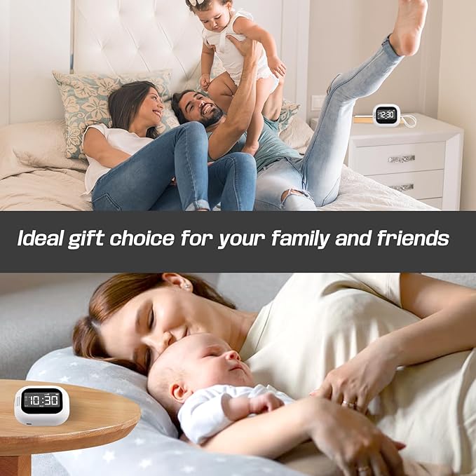 Vibrating Alarm Clock for Bedroom with White Noise, Portable Travel Alarm Clock Battery Operated, Bed Shaker for Hearing Impaired, Sleep Aid Sound Machine for Home & Camping