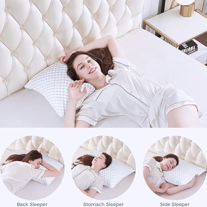 OSBED Cooling Adjustable Shredded Memory Foam Pillows Queen Size Set of 2 - Temperature-Regulating for All Sleepers with Dual Airflow Ventilation(CertiPUR-US & Hypoallergenic & Machine Washable)