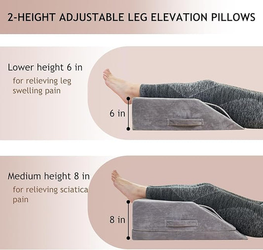 Wedge Pillow for Sleeping, Bed Wedge Pillow for After Surgery 2-Height Memory Foam Leg Elevation Pillow for Swelling Back Pain Relief Sciatica Knee Ankle Pain Bed Support Legs 6"-8”