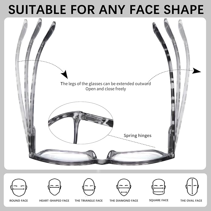 VIDEBLA 5 Pack Blue Light Blocking Reading Glasses,Spring Hinge Readers for Women Men,Anti UV Ray Filter Nerd Eyeglasses