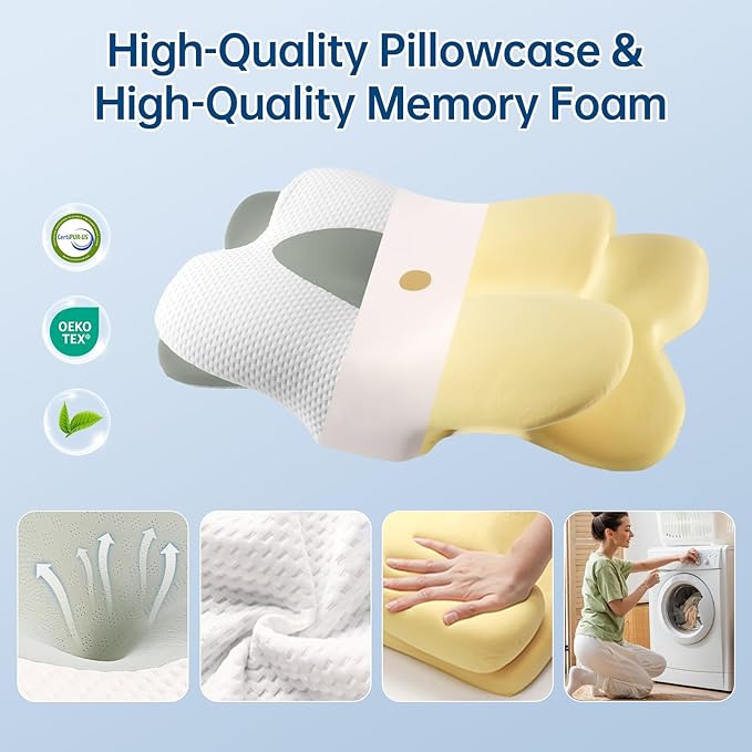Cervical Neck Pillow for Sleeping, Ergonomic Side Sleeper Pillow for Neck Support, Premium Memory Foam Pillows, Contour Pillow Orthopedic Pillow for Side Back Stomach Sleepers