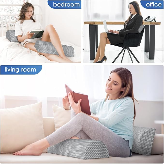 2 Pack Knee Pillow for Back Sleeping Memory Foam Half Moon Bolster Pillow for Legs, Under Knee Support, Ankle & Foot Comfort Orthopedic Pillow for Side Sleepers, Grey