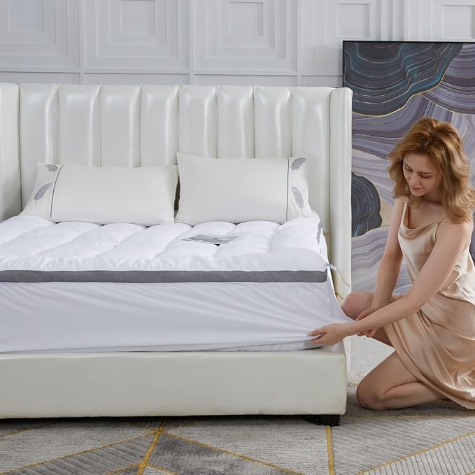 SAPHREAS Queen Size 3 Inch Memory Foam Mattress Topper with 8-20 inches Stretchable Pockets, Soft Pillow Top Mattress Pad for Back Pain Relief with Breathable Air Mesh Sides