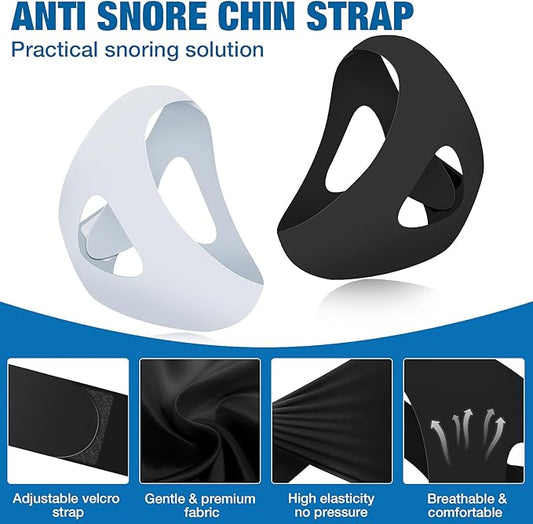 Chin Strap for Snoring (2-Pack), Anti Snoring Chin Straps for Men & Women, Adjustable Anti Snore Chin Strap to Keep Mouth Closed, Mouth Breathing Prevention, Effective Snoring Solution for Sleeping