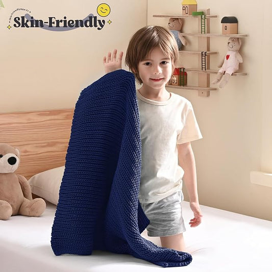 Guohaoi Knitted Weighted Lap Pad (Blue 20"x30" 2lbs) No Beads Cooling Weighted Blanket, Breathable Chunky Knit Blanket, Small Throw Blanket for Travel Indoor Outdoor