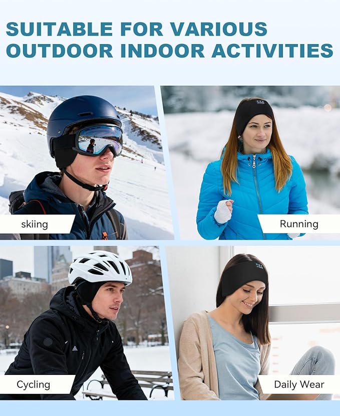 LC-dolida Sleep Headphones Ear Warmer Headband Bluetooth 5.4, Cold Weather Winter Headband Ear Covers for Gift Workout Ski Running Cycling