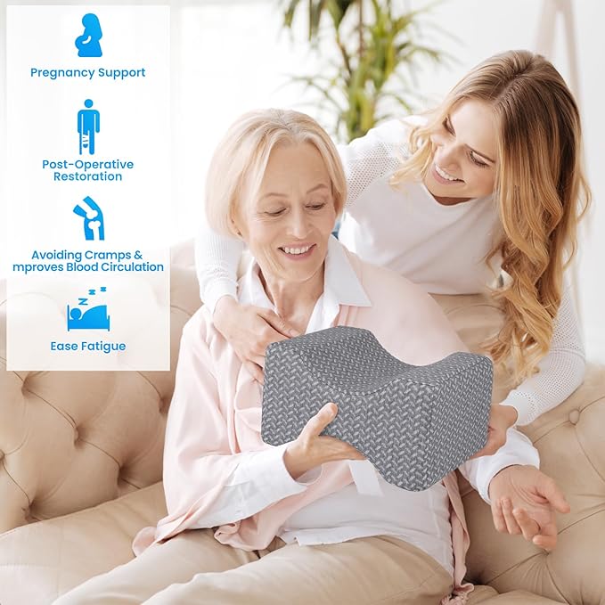 BlissTrends Memory Foam Knee Pillow, Knee Pillow for Side Sleepers, Leg Pillows for Sleeping Blood Circulation, Elevation Pillow for Spine Aligning, Sciatica, Hip, Knee, Ankle Pain, Grey, Medium