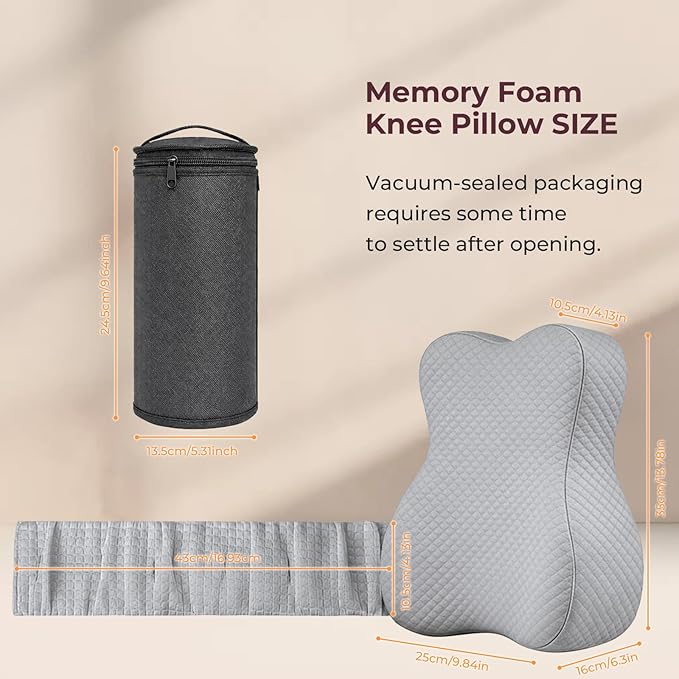 Knee Pillow for Side Sleepers,Memory Foam Balanced Support for Hip & Sciatica Pain Relief,Leg Pillow for Side Sleeping,Adjustable Elastic Strap for Pregnant Women and Seniors (Grey)