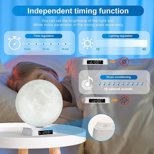 Sunrise Alarm Clock Wake Up Light - 3 Color LED Lamp with Sound & Light Awakening, Bioclock Adjustment & APP Control, Moon-Shaped Linen Lamp Shade for Bedroom Bedside