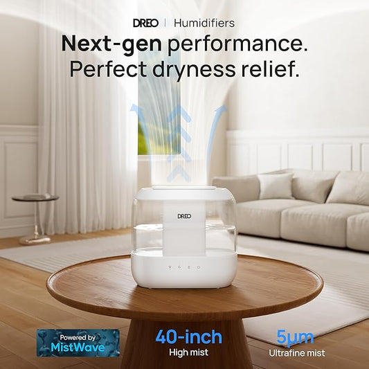 Dreo Humidifiers for Bedroom, 4L Top Fill for Large Room, 36H Runtime, 28 dB Quiet Supersized Cool Mist Air Humidifier for Baby Nursery, Plants, Indoor, Night Light, Easy to Clean & Fill, White