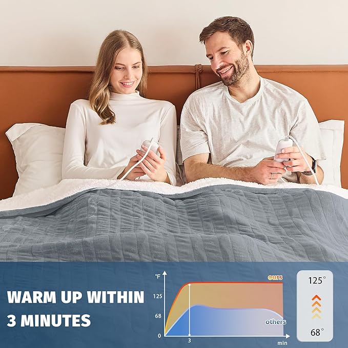 Heated Electric Blanket Queen Size - 84" x 90" Heating Blanket with Dual Control, 10 Heating Levels & 8 Hours Auto Off, Soft Warm Flannel Blanket, Christmas Birthday Gifts for Senior Grandma