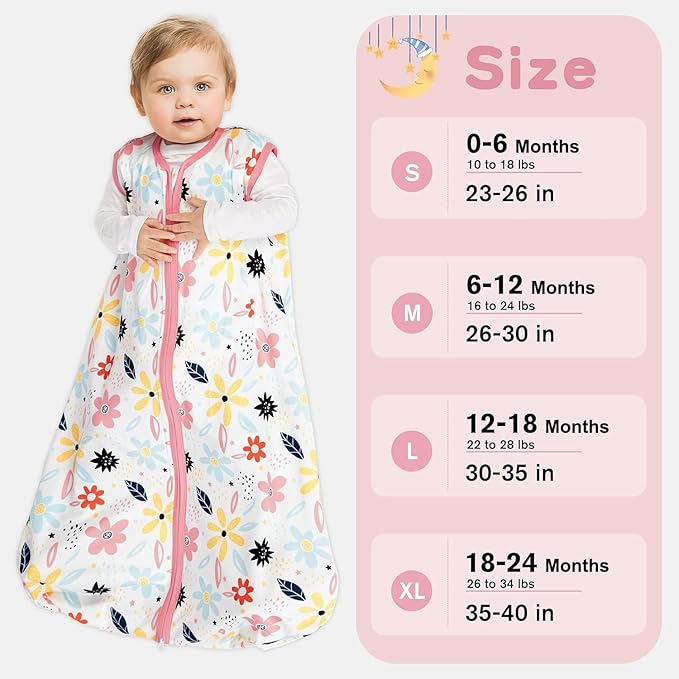 3 Pack Baby Sleep Sack 18-24 Months 100% Rayon Cotton Baby Sleeping Bag 2-Way Zipper Toddler Wearable Blankets Comfy Stretchy Lightweight TOG 0.3 (Heart&Pink&Floral)