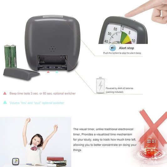 Lavigo 60 Minute Countdown Visual Timer for Adults Kitchen Cooking Kids Study Reading Classroom Teaching and Office, Three Colors Scale Designed, Quietly Count Time Management Tool(Gray)