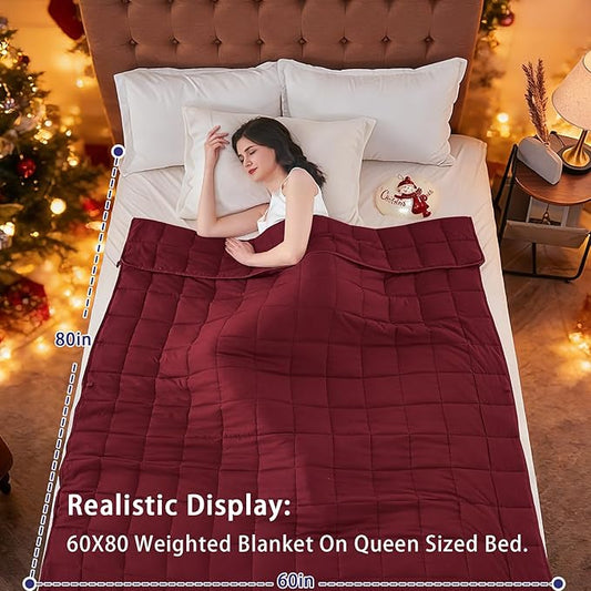 yescool Weighted Blanket for Adults (20 Lbs, 60”X 80”, Red) Heavy Thick Bed Blanket Queen/Full Size for Sleeping Perfect for 190-210 Lbs, Cozy Gifts for Women, Machine Washable