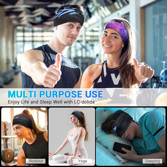 LC-dolida Sleep Headphones, Bluetooth Headband Headphones with Thin HD Speakers,Soft Long Time Play Sports Headsets Perfect for Side Sleepers, Sport, Yoga, Travel