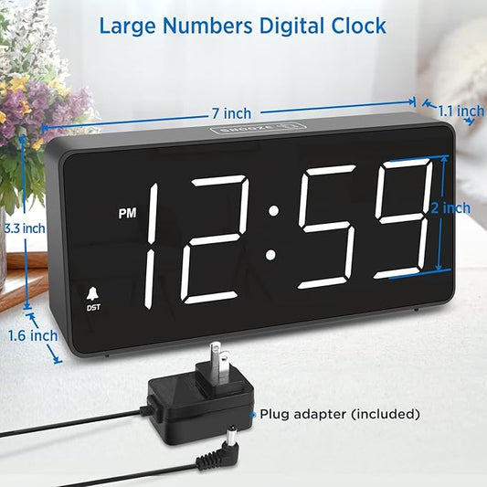Peakeep Digital Alarm Clock for Bedroom Bedside, Loud Alarm Clock for Heavy Sleepers, Large Big LED Numbers for Seniors, Battery Backup Plug in Electric Clock with USB Charger (White)