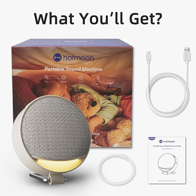 Hotmoon Portable White Noise Sound Machine Omini SE | 12 Soothing Sounds | 8 Night Light Colors | 4 Timers | Rechargeable Battery | Memory Function | for Home, Travel, Nursery Gift for New Mom & Baby