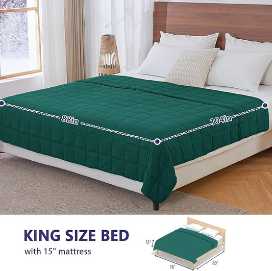 yescool Weighted Blanket for Adults (25 lbs, 80” x 87”, Dark Green) Cooling Heavy Blanket for Sleeping Perfect for 240-260 lbs, Queen Size Breathable Blanket with Premium Glass Bead, Machine Washable