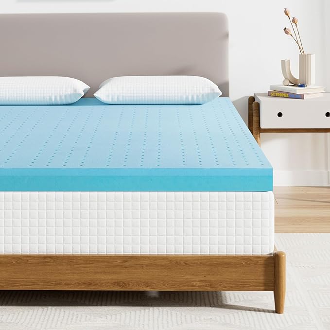 Maxzzz Queen Mattress Topper, 3 inch Cooling Mattress Topper, Memory Foam Gel-Infused Bed Topper, Medium Firm Mattress Topper, CertiPUR-US Certified, Bule