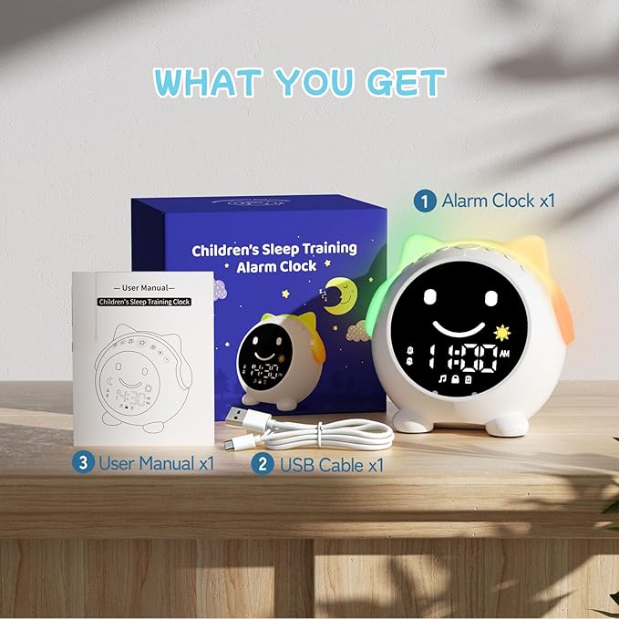 Kids Alarm Clock with Sleep Training, LED Night Light, Bluetooth Music, Multi-Color Display, Sound Machine, OK to Wake Light for Toddlers and Children