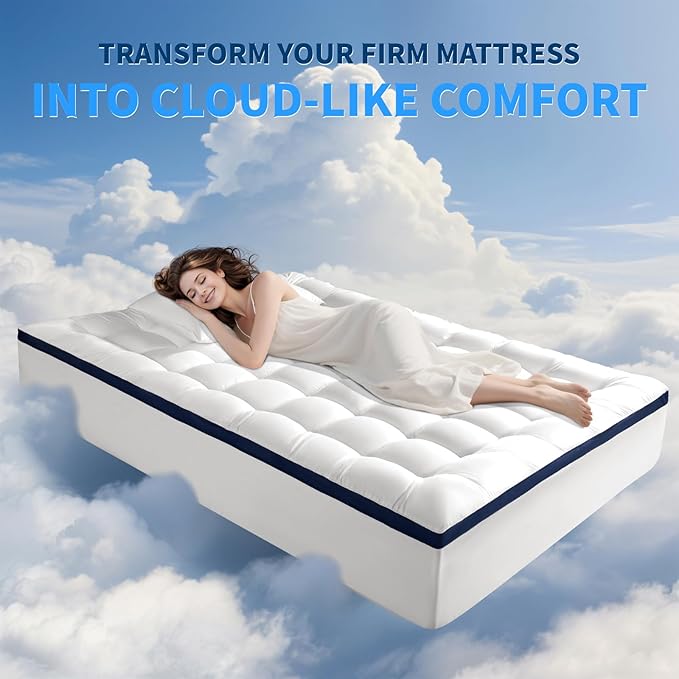 4 Inch Memory Foam Dual-Layer Mattress Topper Queen Size - 2Inch 1000GSM Quilted Pillow Top with Down-Alternative + 2Inch 5-Zone Egg Crate Memory Foam, Cooling & Breathable(Queen,60"x80")