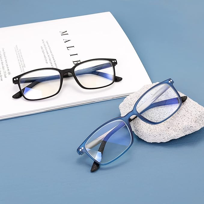 EASY READ 2 Pairs Sporty Style Reading Glasses for Men,Rectangular TR90 Blue Light Blocking Readers with Spring Hinge
