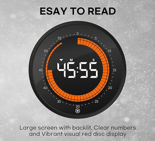 Visual Digital Timer - 60 Min Countdown & Count Up, Large LED Screen with Red Visual Disc, Magnetic Silent Timer for Kids, Seniors, Classroom, Kitchen Cooking, ADHD & Autism Productivity Tool
