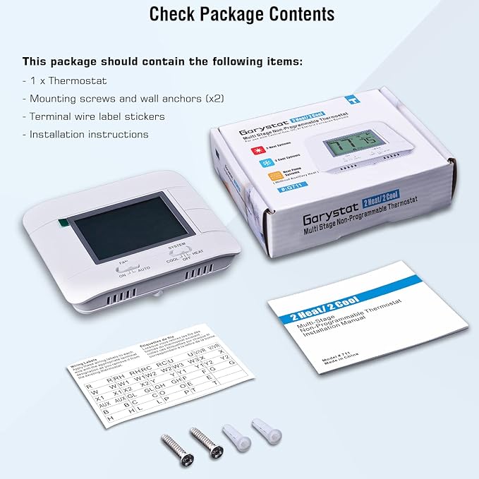 Upgraded Multi-Stage Non-Programmable Thermostats for Home 2 Heat/2 Cool, with Temperature & Humidity Monitor and Large Green LCD