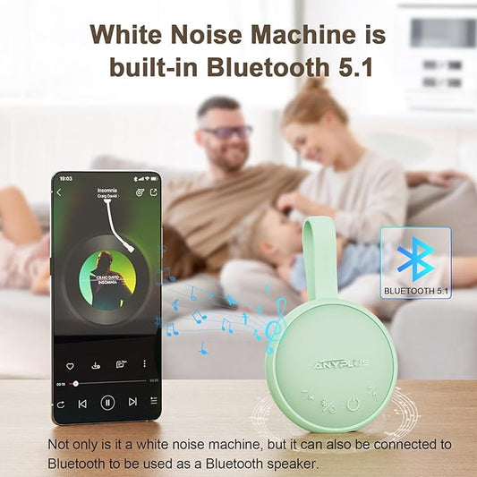 White Noise Sound Machine, Portable Sound Machine for Sleeping Adults & Baby, with Bluetooth 5.1/24 Soothing Sounds/Battery Powered/3 Timer Memory Function for Office/Bedroom/Travel(Green)