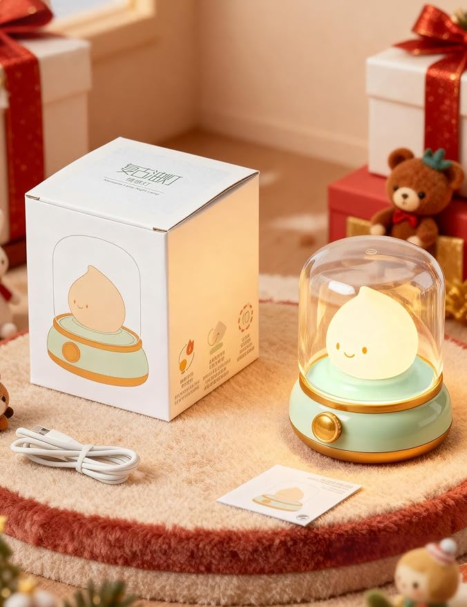 Cute Smiley Lamp, Portable LED Night Light for Bedroom, Camping | Rechargeable, Dimmable, Candle Flame Light, Desk Decor & Gifts