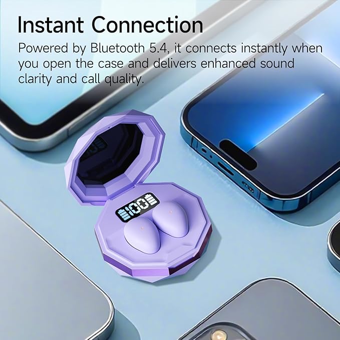 sunvito Sleep Earbuds for Side Sleepers, Mini Invisible Wireless Bluetooth 5.4 Micro Sleep Headphones, Hidden Earbuds with LED Screen for Small Ears Sleeping, Working, Exercise, Hiking(Purple)