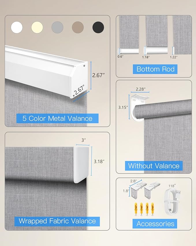 Motorized Roller Shade with Remote Control, Blackout Electric Shade for Windows Compatible with Alexa Google via Hub, Rechargeable Smart Window Blind Customized Size (Fabric Light Grey)