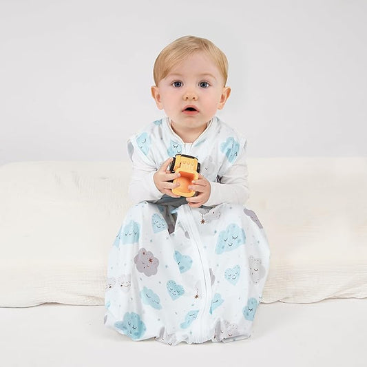 3 Pack Baby Sleep Sack 18-24 Months 100% Rayon Cotton Baby Sleeping Bag 2-Way Zipper Toddler Wearable Blankets Comfy Stretchy Lightweight TOG 0.3 (Purple&Clouds&Starry Sky)