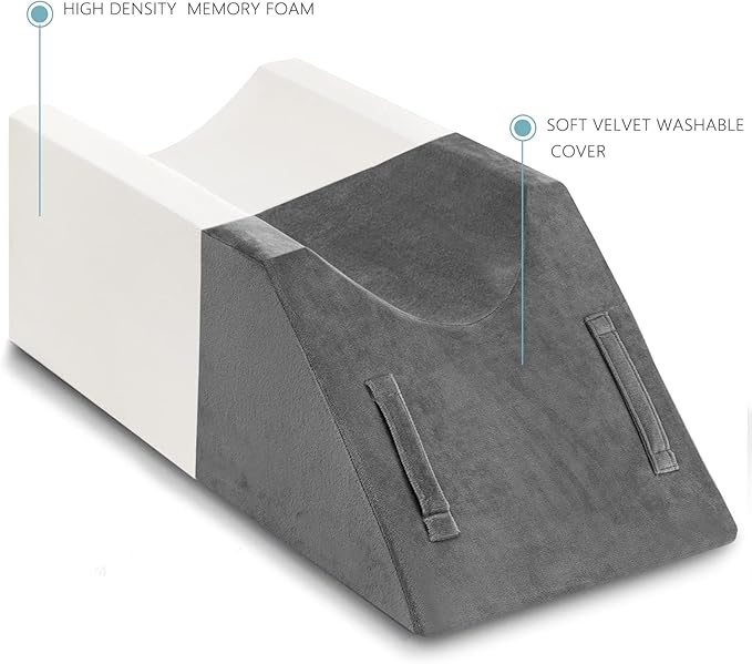 UBBCARE Leg Elevation Pillow for Leg/Knee Surgery Recovery, Memory Foam Leg Pillow with Velvet Washable Cover, Grey
