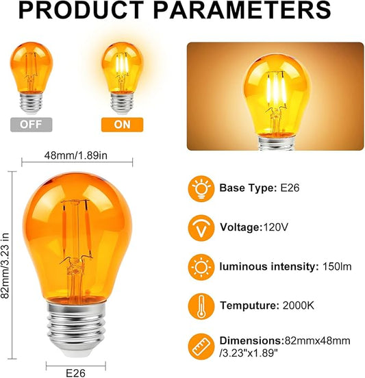 KINUR Amber Light Bulbs,A15 2 watt 2000K Warm Light Bulbs 15 watt Equivalent E26 Base for Bedtime Healthy Sleep 4 Pack