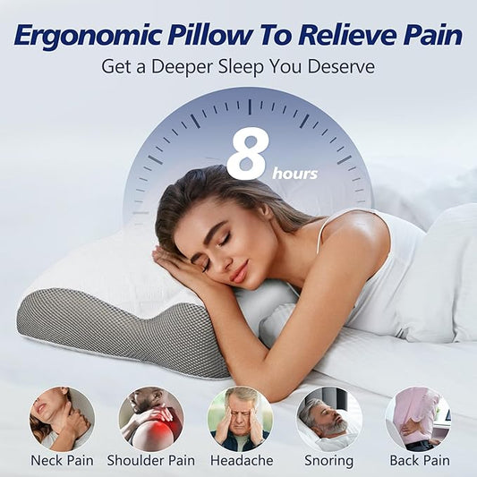 Memory Foam Bed Pillow for Sleeping, Ergonomic Cervical Neck Support Orthopedic Contour Pillow for Side Back Stomach Sleeper, Neck and Shoulder Pain Relief Anti Snoring Pillow (Firm, 1)