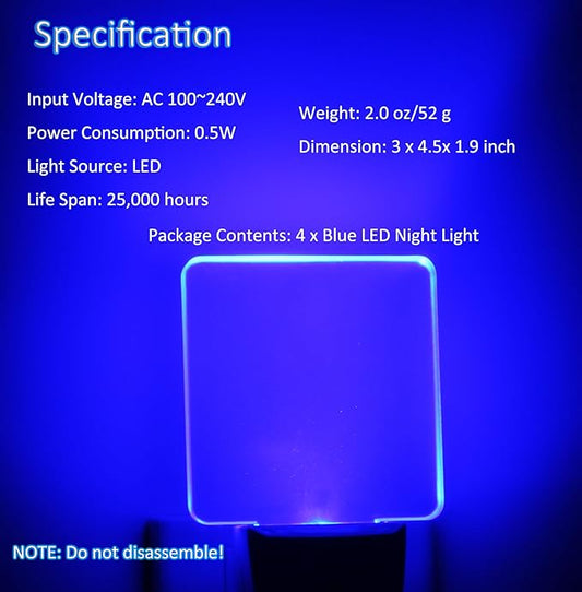 Blue Night Light Plug in, Dusk to Dawn Sensor Automatic On and Off, Decorative Wall Blue LED Night Lights for Adults Kids Room, Hallway,Bedroom, Stairs, Kitchen, Halloween Christmas Decor, 4 Pack