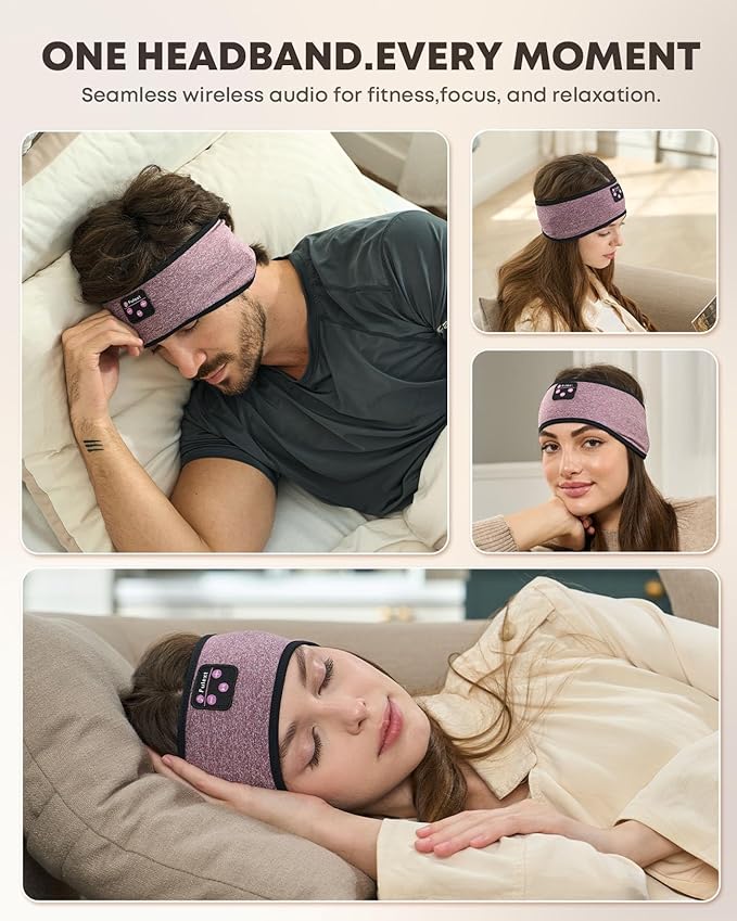 Sleep Headphones Bluetooth 5.4, Wireless Sleep Headphones for Side Sleepers, Ultra-Thin Stereo Speakers & Long-Lasting Time Battery, Sweat-Proof Earphones for Sports Sleeping