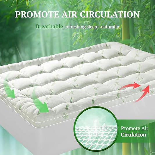 3 Inch Mattress Topper King Size - 1500GSM 3D+7D Down Alternative Fill, Viscose Made from Bamboo Cover, Extra Plush Pillow Top Mattress Topper for Back Pain, 6"-18" Deep Pocket (78"x80")