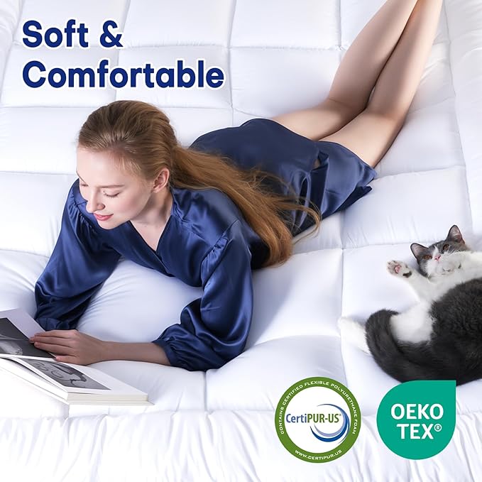4 Inch Dual Layer Queen Mattress Topper, Cooling Gel Memory Foam for Back Pain & Pressure Relief, CertiPUR-US Certified Mattress Pad
