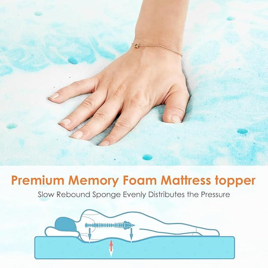 NEWBULIG 4 Inch Queen Cooling Gel Memory Foam Mattress Topper, Breathable Bed Pad for Sleeper Sofa, Couch, RV and Camper, CertiPUR-US Certified