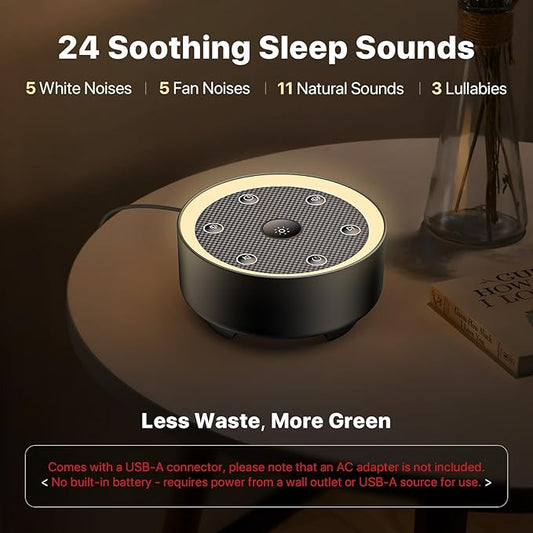 Kipcush Sleep Sound Machine - 24 High-Fidelity Non-Looping Sounds, Portable White Noise Machine for Baby, Kids & Adults, Dimmable Night Light, 6 Auto-Off Timers, USB Powered for Travel, Home & Office