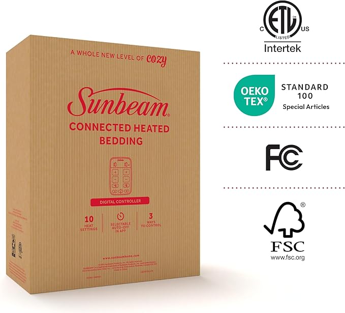 Sunbeam LoftTec Wi-Fi Connected Heated Blanket, Electric Blanket, 10 Heat Settings, King Size, Slate Gray