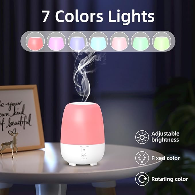 150ML Rechargeable Battery Operated Essential Oil Diffuser,7-Hour Runtime with 7 LED Color Changing Lights Portable Cordless Aromatherapy Diffuser