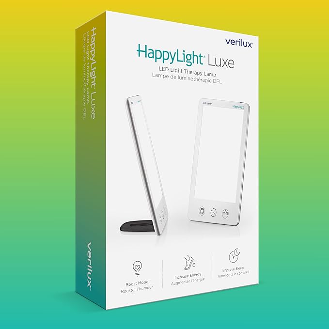 Verilux HappyLight Luxe - Light Therapy Lamp with 10,000 Lux, UV-Free, LED Bright White Light with Adjustable Brightness, Color, Countdown Timer, & Stand - Boost Mood, Sleep, Focus (White)